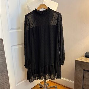 Kensie Black Ruffle Sheer Dress. Long sleeve. Medium